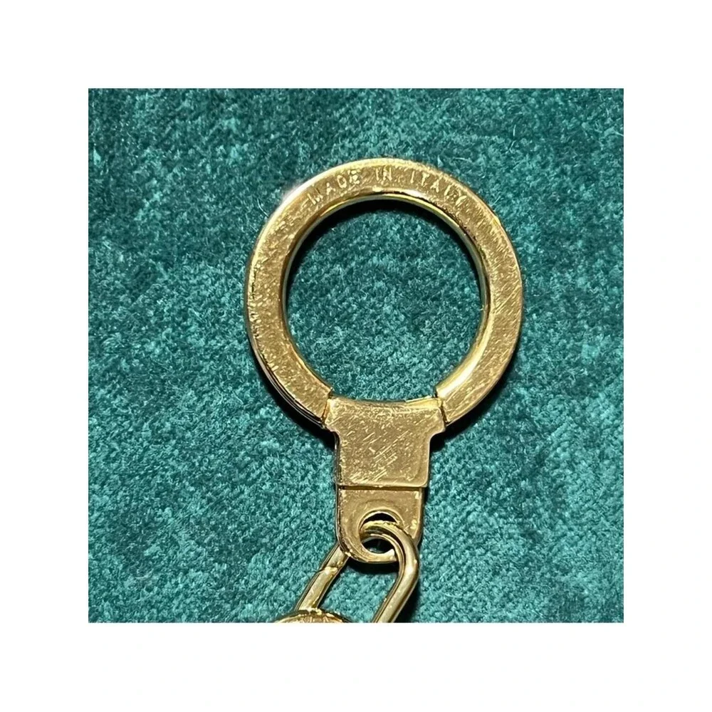 Louis Vuitton gold Bag Charm Keychain Made in Italy Carabiner Ring Slide EC